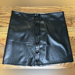 Bcbg Black Button-Up Leather Skirt, Medium
